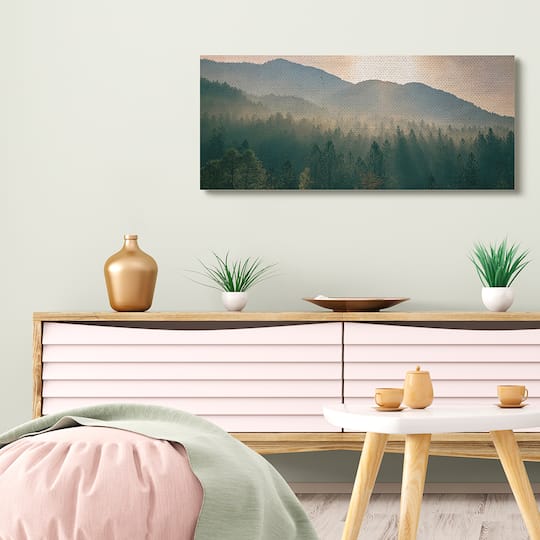 Stupell Industries Morning Sun over Misty Tree Forest Landscape Canvas Wall Art